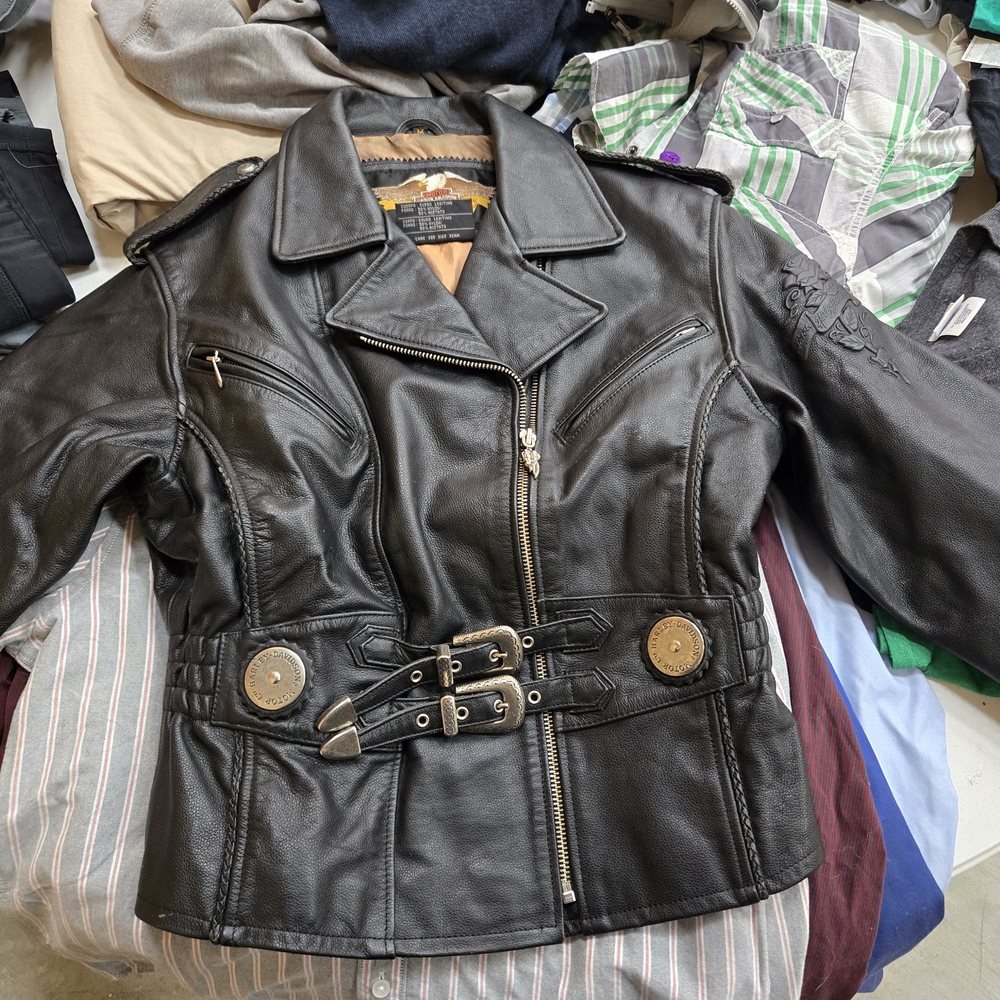 Harley-Davidson Black Leather Motorcycle Jacket with Belt